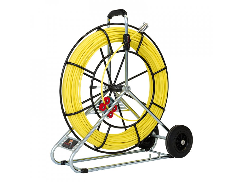 RUNPOTEC 10097 GF11 Protahovací pero ze skelného vlákna Ø 11mm, délka 300m, vč. pojízdného navíjecího stojanu RUNPOTEC 10097 GF11 Protahovací pero ze skelného vlákna Ø 11mm, délka 300m, vč. pojízdného navíjecího stojanu